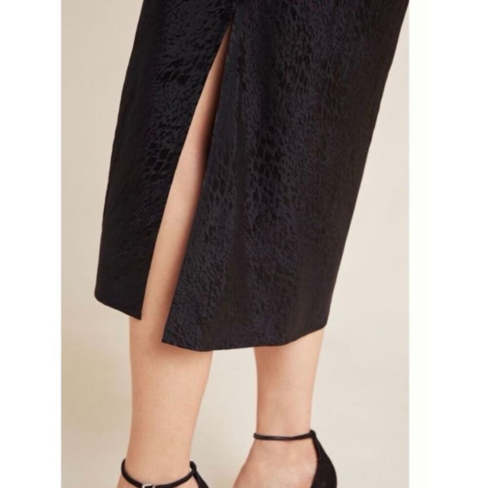 Anthropologie Black Satin Jacquard Slip Midi Dress Cowl Neck Side Slit Strappy 6 - Picture 8 of 8